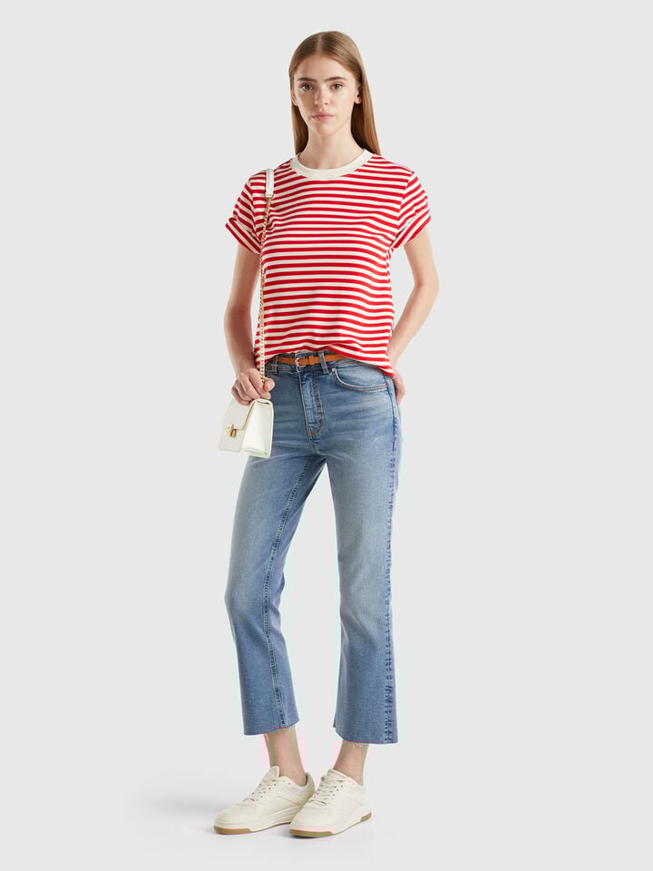 Benetton Cropped Jeans In Cotton Light Blue