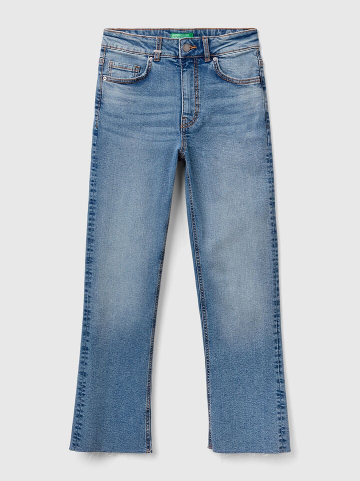 Benetton Cropped Jeans In Cotton Light Blue
