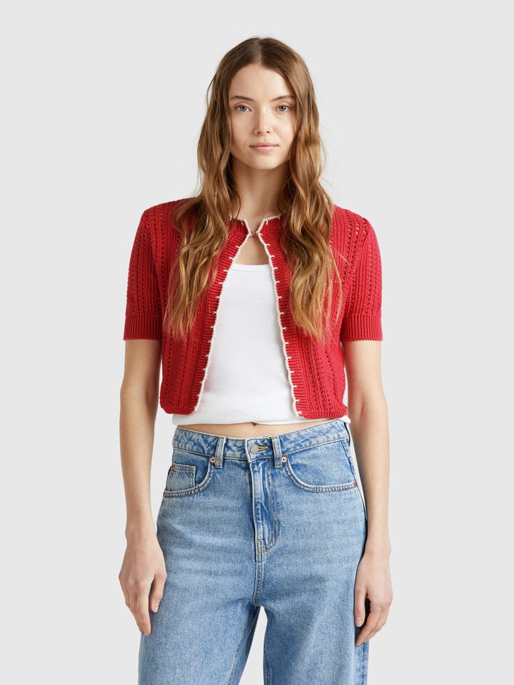 benetton Cropped perforated cardigan Brick Red