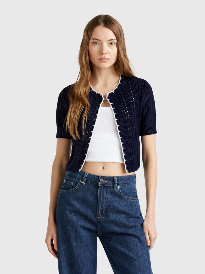 benetton Cropped perforated cardigan Dark Blue