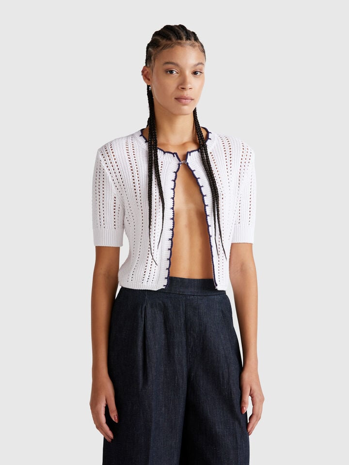 benetton Cropped perforated cardigan White