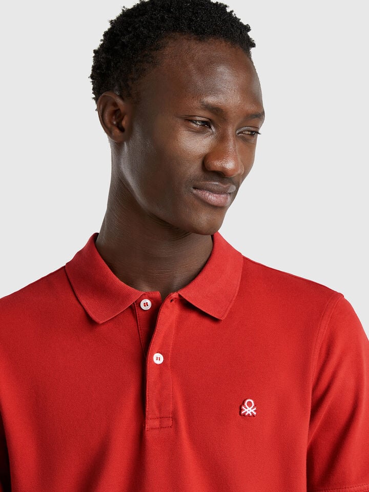 Benetton Dark Red Slim Fit Polo Brick Red