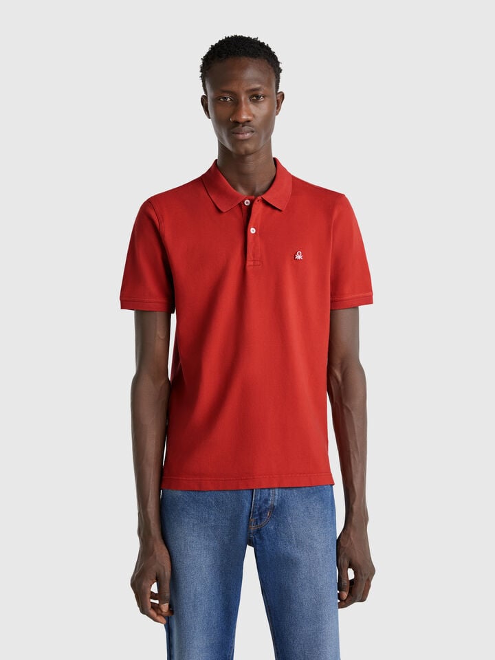 benetton Dark red slim fit polo Brick Red