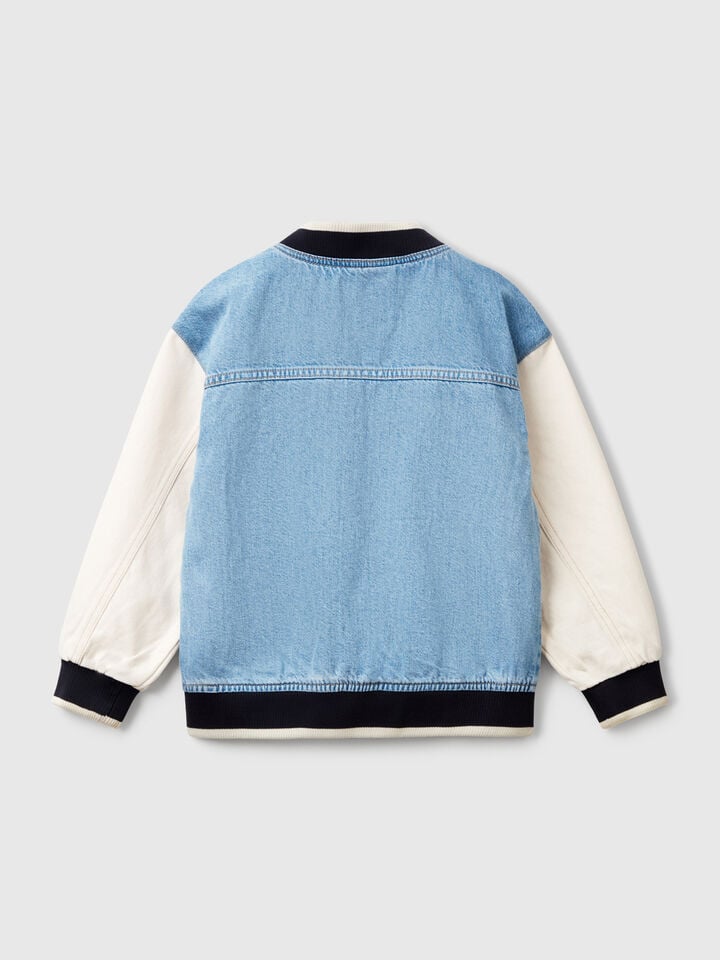 Benetton Denim Bomber Jacket Light Blue