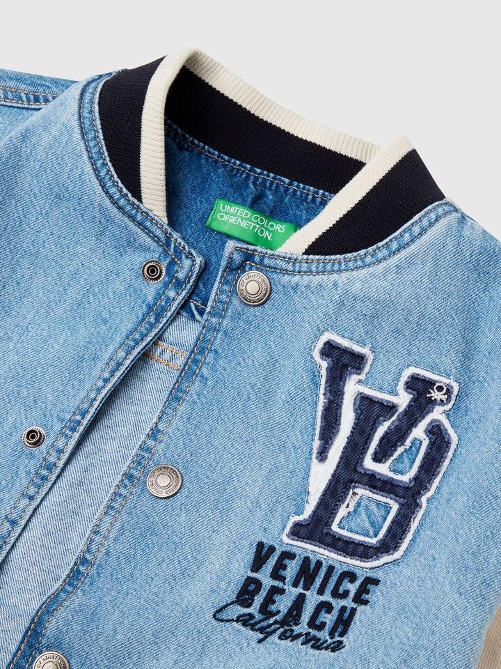 Benetton Denim Bomber Jacket Light Blue