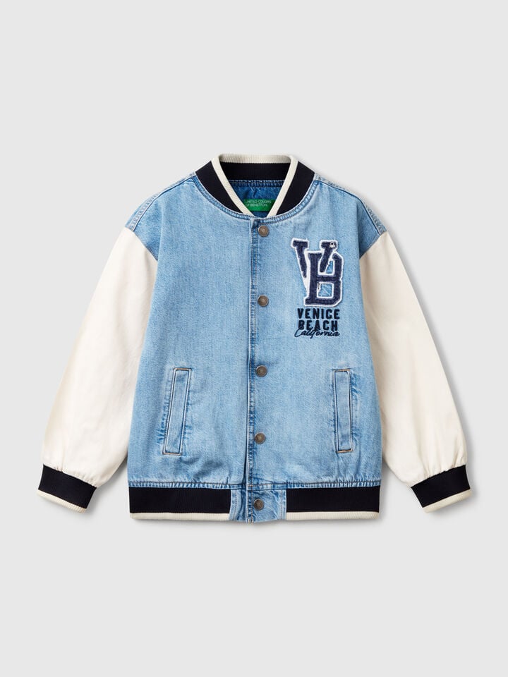 Benetton Denim Bomber Jacket Light Blue
