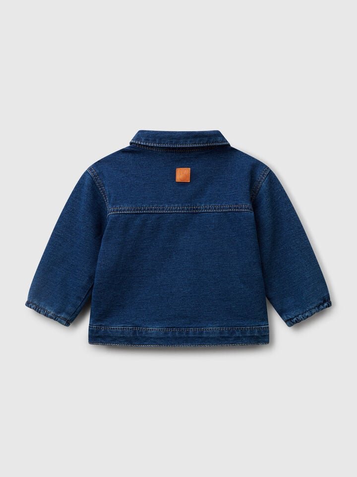 Benetton Denim Effect Fleece Jacket Blue