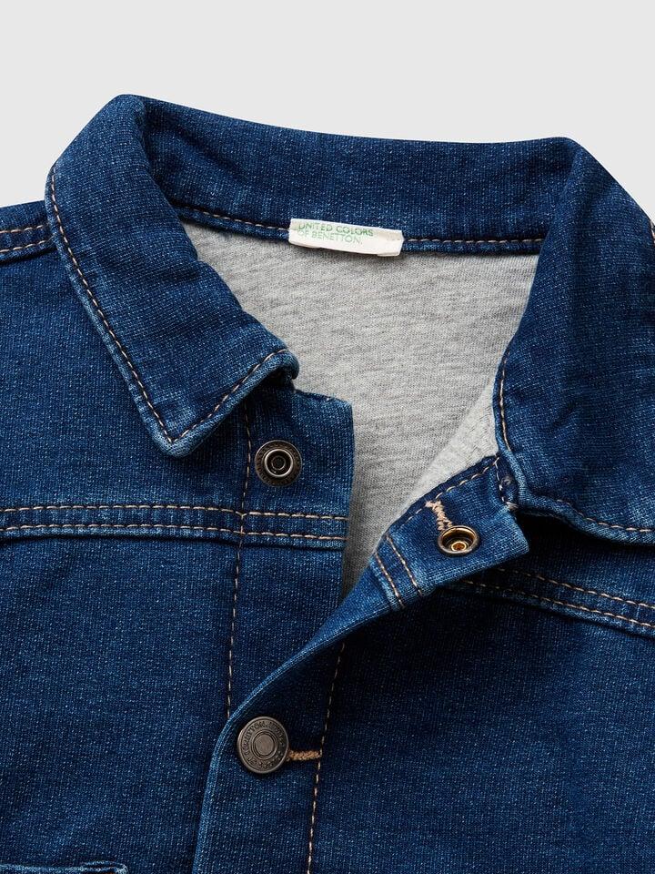 Benetton Denim Effect Fleece Jacket Blue