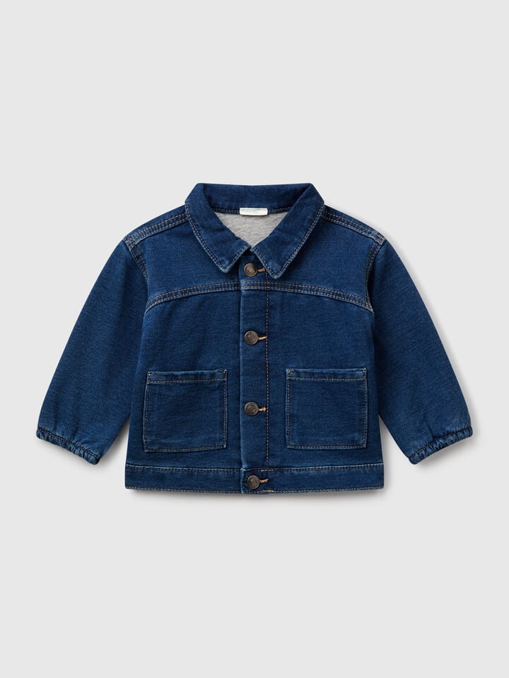 Benetton Denim Effect Fleece Jacket Blue