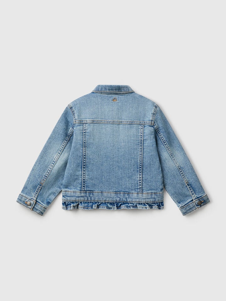 Benetton Denim Jacket With Ruffles Light Blue