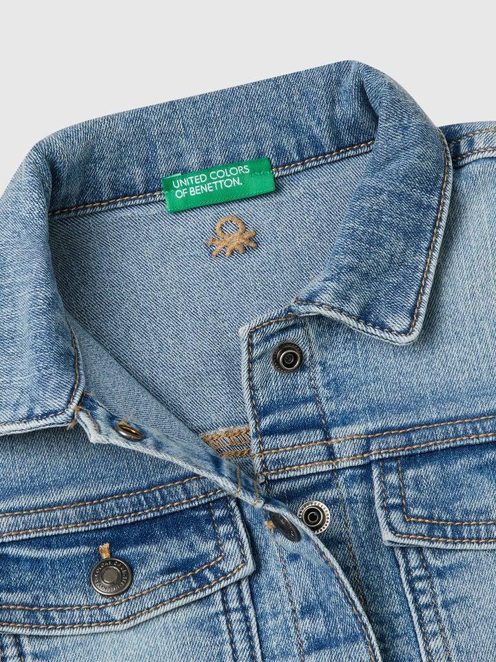 Benetton Denim Jacket With Ruffles Light Blue