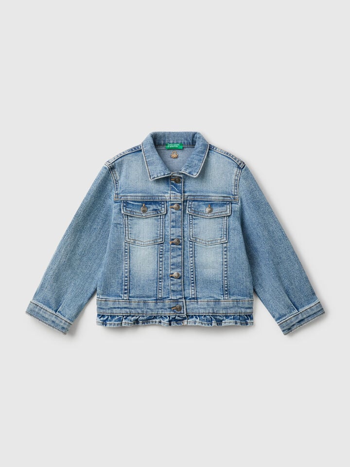 benetton Denim jacket with ruffles Light Blue