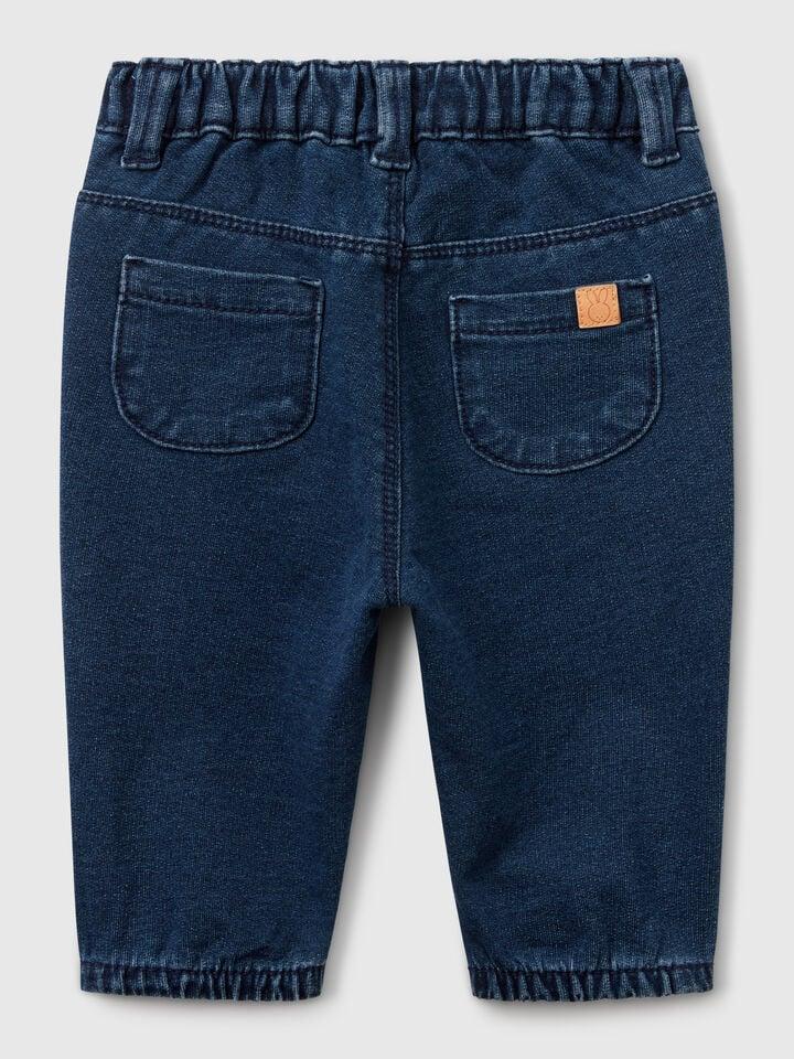 Benetton Denim Look Trousers With Bow Dark Blue