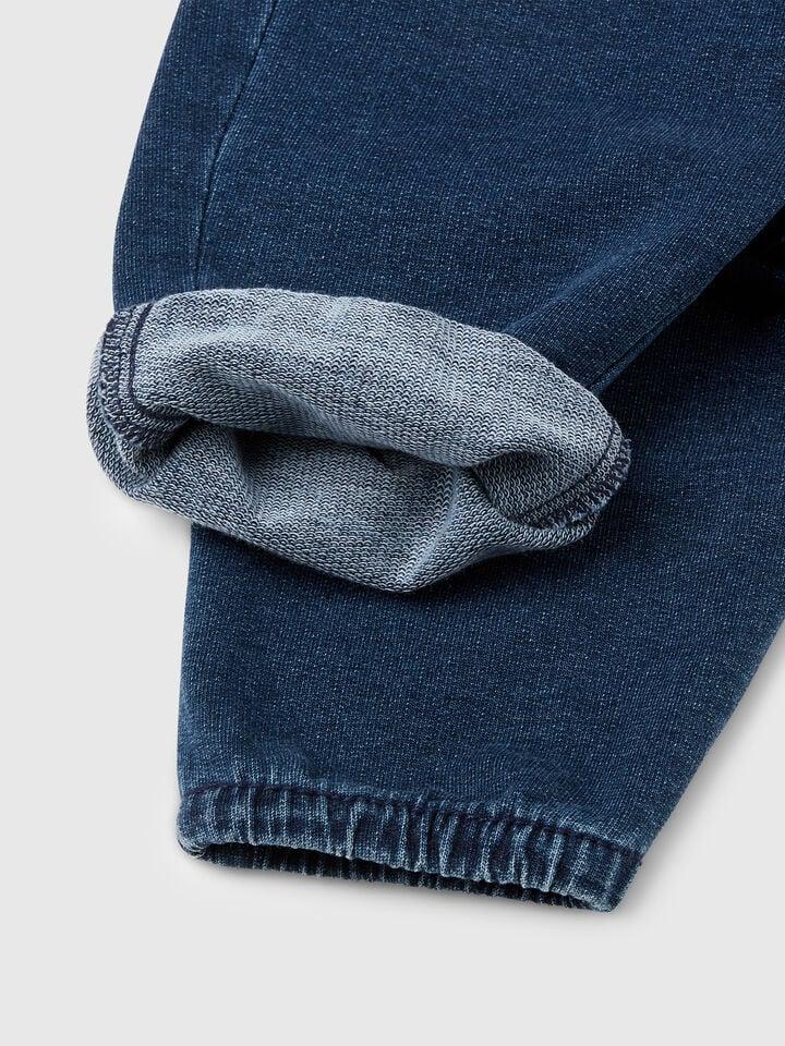 Benetton Denim Look Trousers With Bow Dark Blue