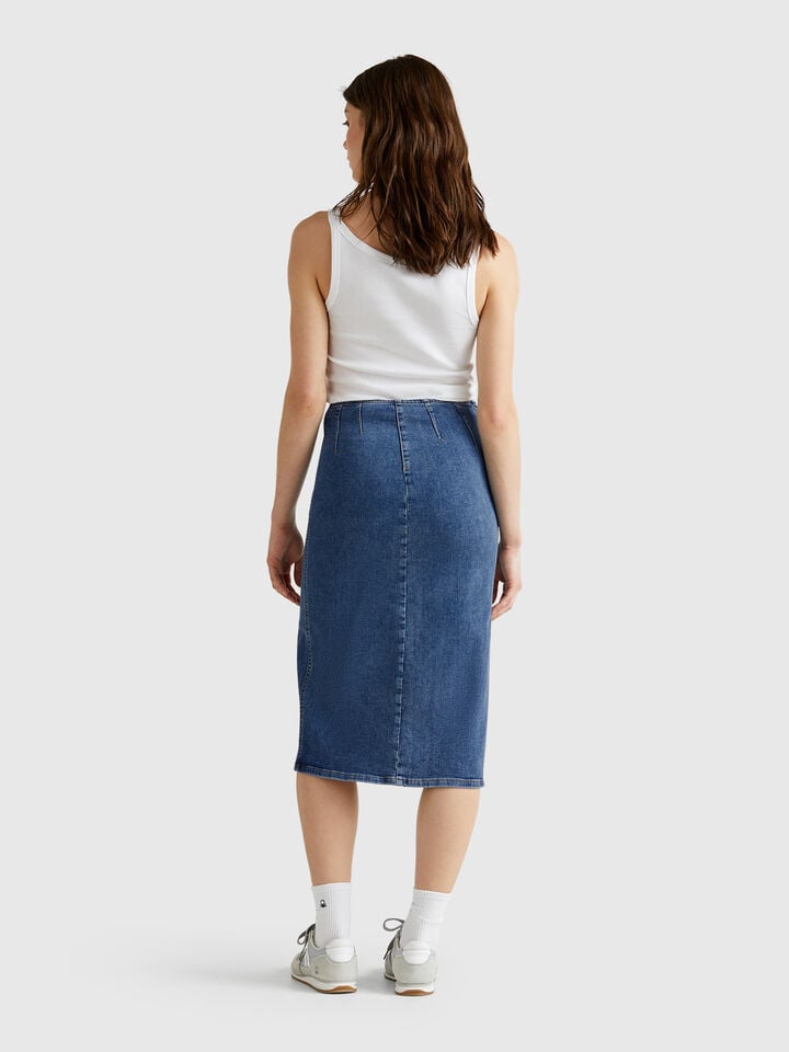 Benetton Denim Pencil Skirt Blue