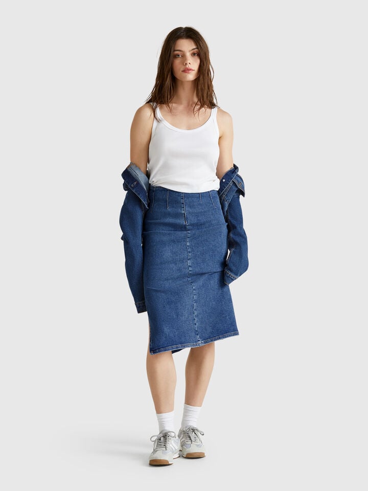 Benetton Denim Pencil Skirt Blue