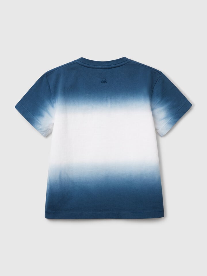 Benetton Dip-dye T-shirt With Embroidery Blue
