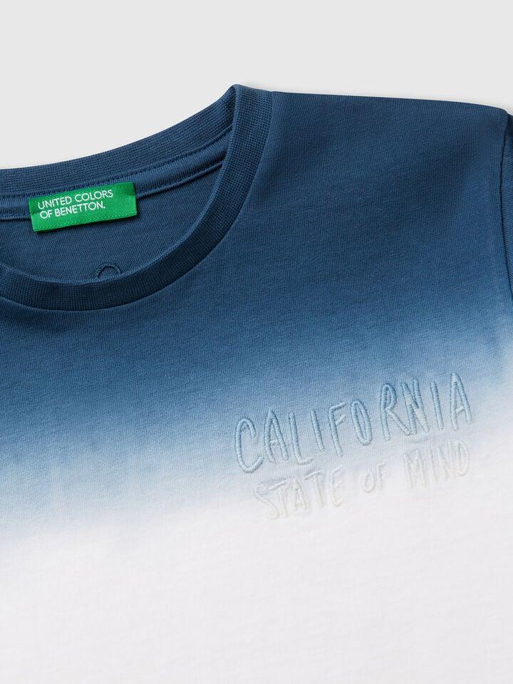 Benetton Dip-dye T-shirt With Embroidery Blue