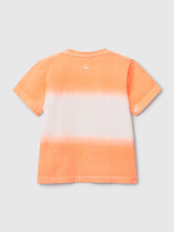Benetton Dip-dye T-shirt With Embroidery Orange