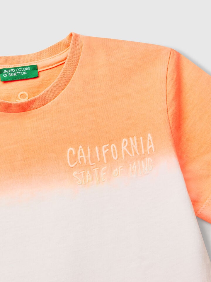Benetton Dip-dye T-shirt With Embroidery Orange