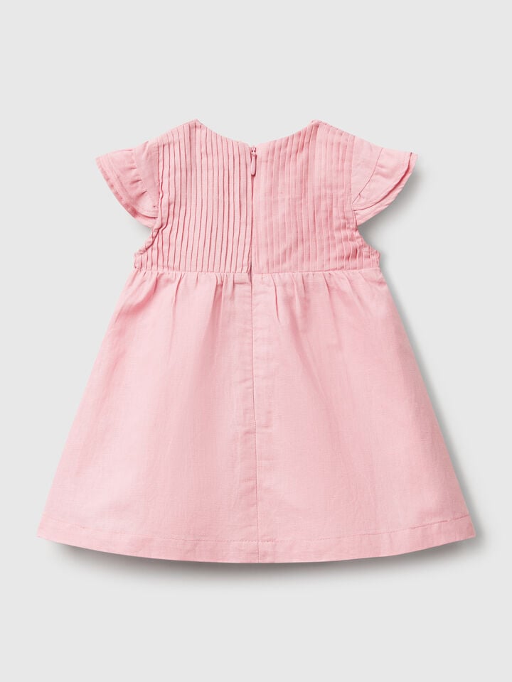 Benetton Dress In Linen And Cotton Blend Pink