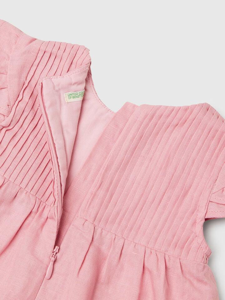 Benetton Dress In Linen And Cotton Blend Pink