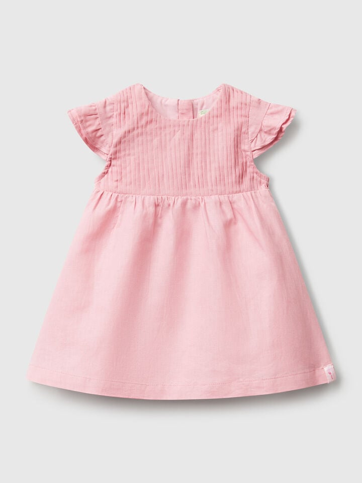 Benetton Dress In Linen And Cotton Blend Pink