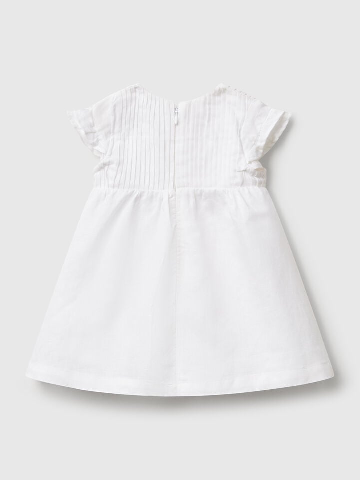 Benetton Dress In Linen And Cotton Blend White