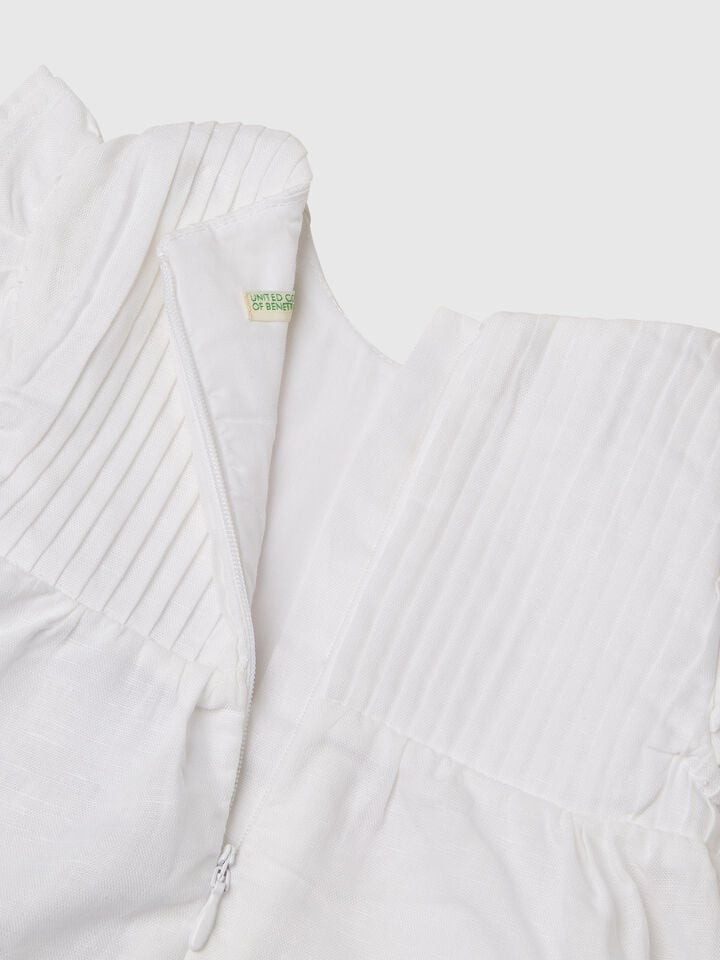 Benetton Dress In Linen And Cotton Blend White