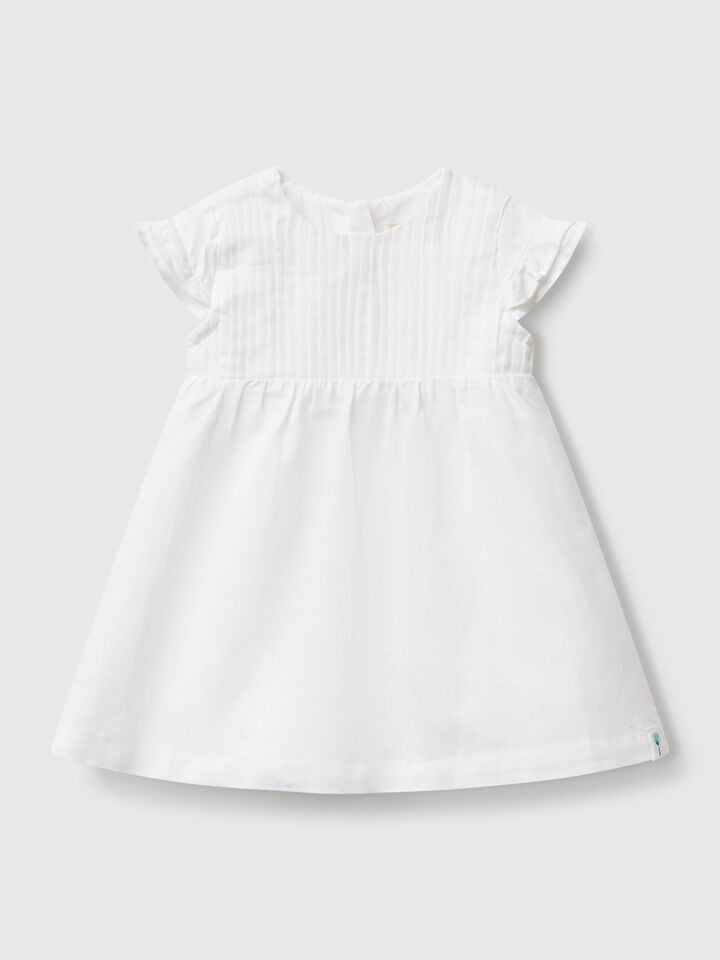 benetton Dress in linen and cotton blend White