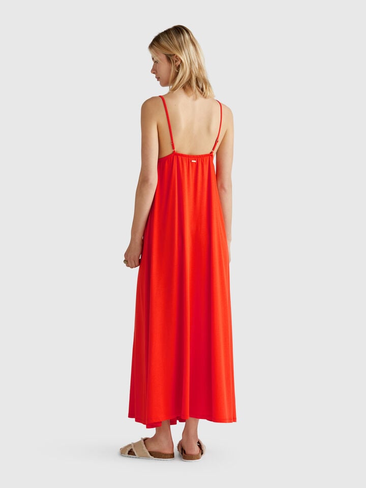 Benetton Dress In Viscose And Cotton Blend Coral