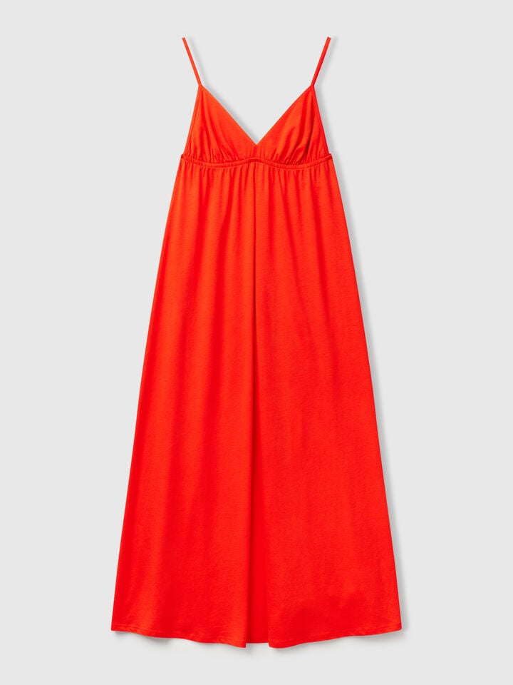 Benetton Dress In Viscose And Cotton Blend Coral