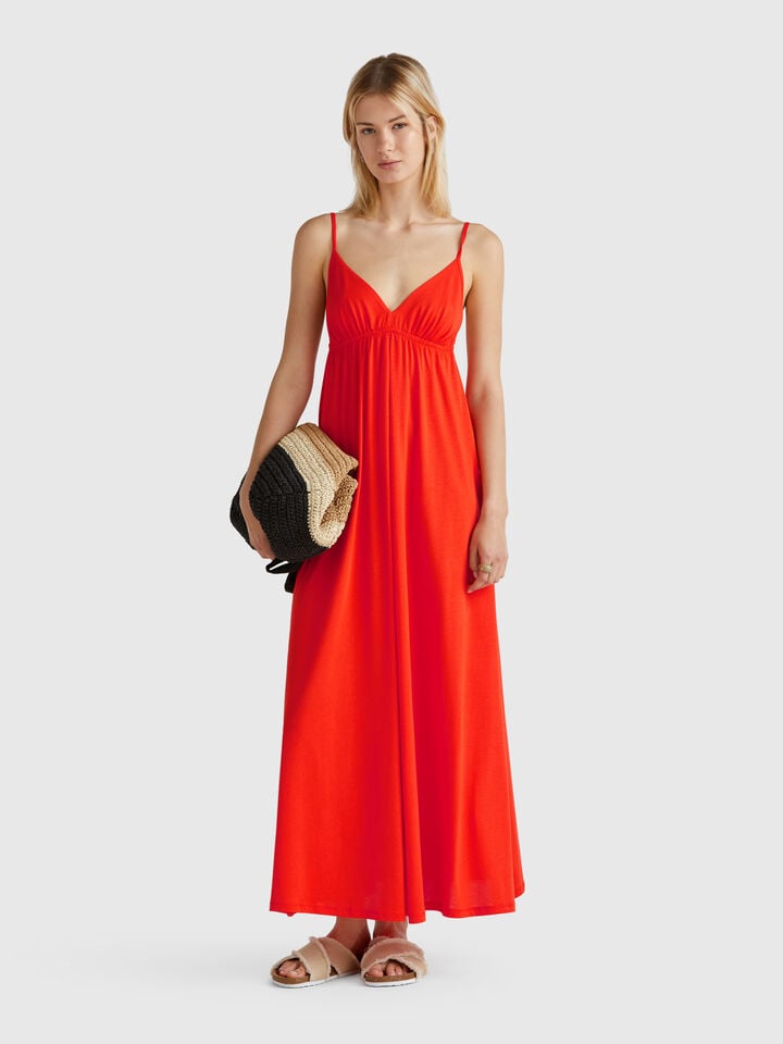benetton Dress in viscose and cotton blend Coral