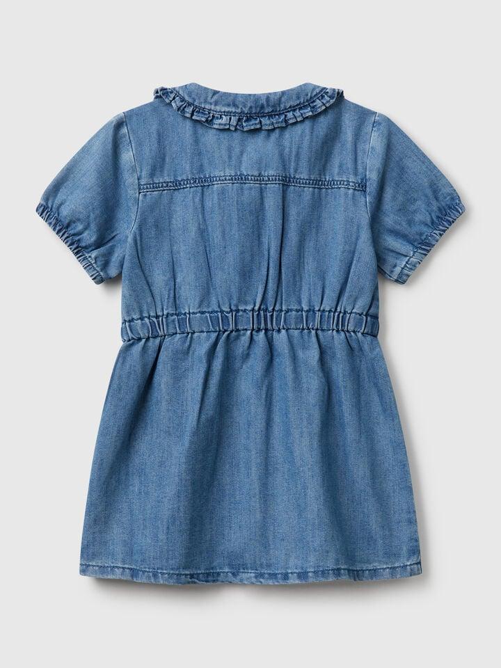 Benetton Dress With Chambray Collar Light Blue