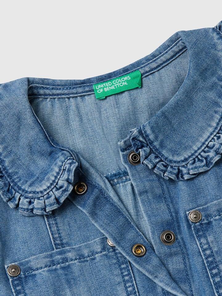 Benetton Dress With Chambray Collar Light Blue