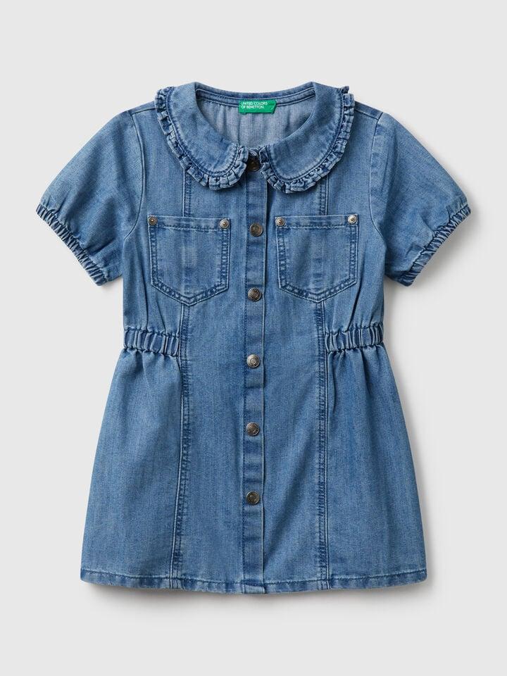 benetton Dress with chambray collar Light Blue