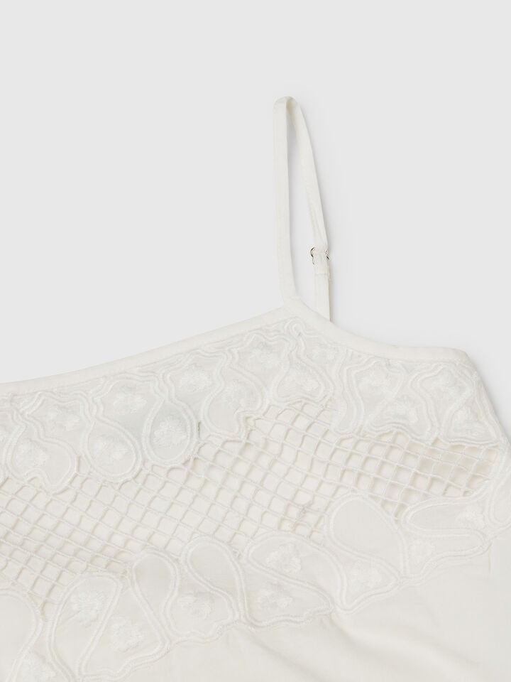 Benetton Dress With Embroidered Top Creamy White