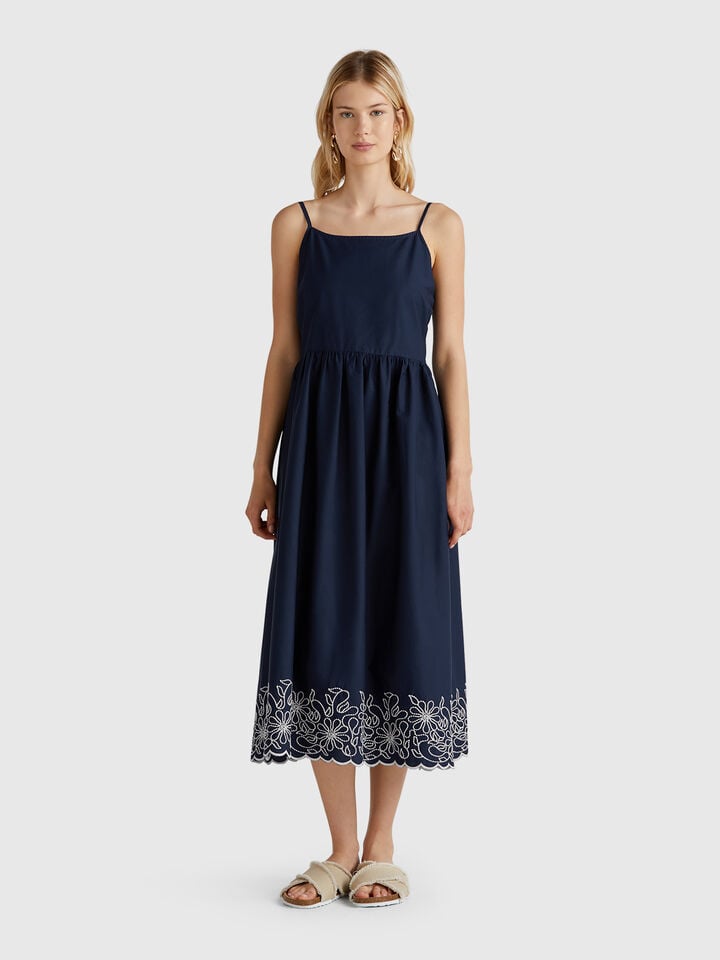 benetton Dress with floral embroidery Dark Blue