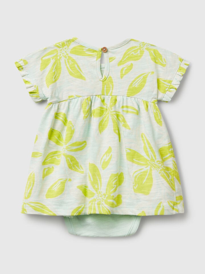Benetton Dress With Floral Print Light Green