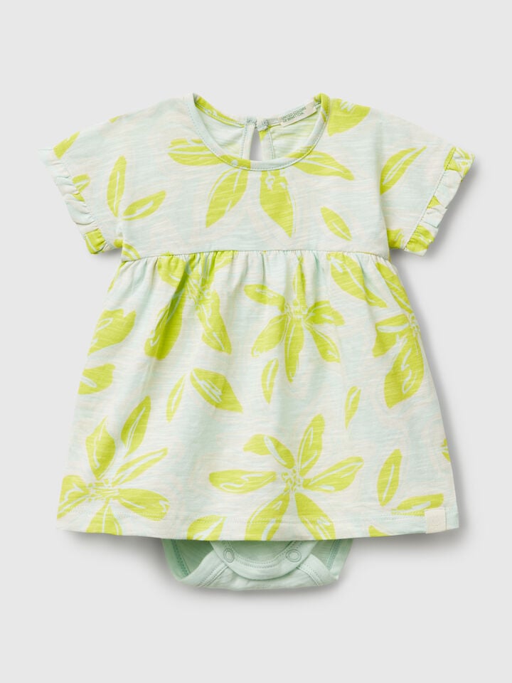 benetton Dress with floral print Light Green