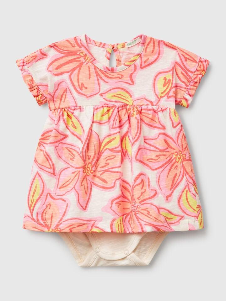 benetton Dress with floral print Peach