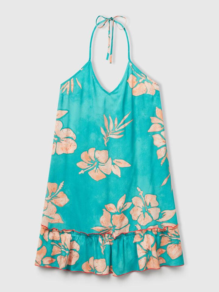 Benetton Dress With Flower Print Aqua