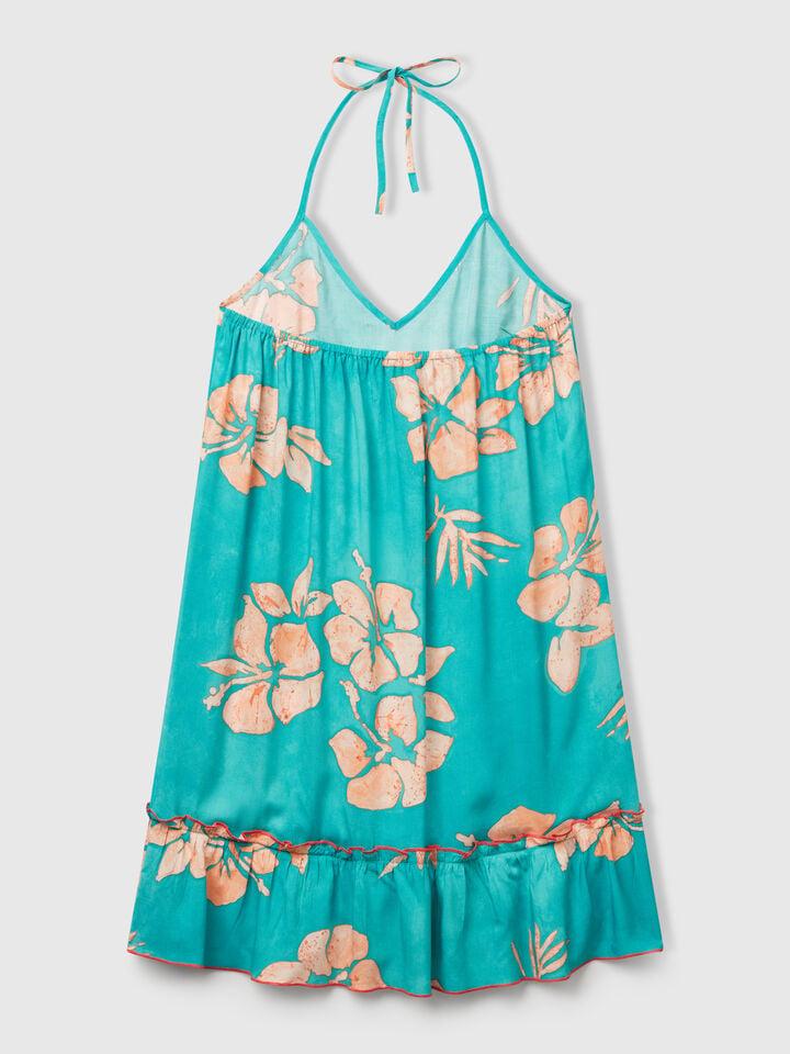 Benetton Dress With Flower Print Aqua