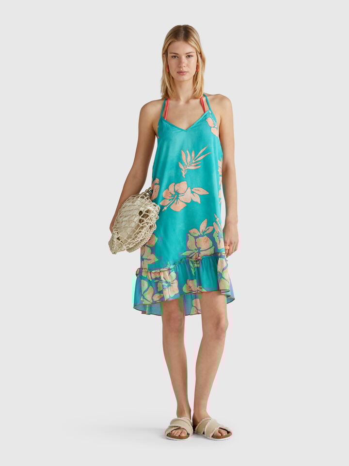 benetton Dress with flower print Aqua