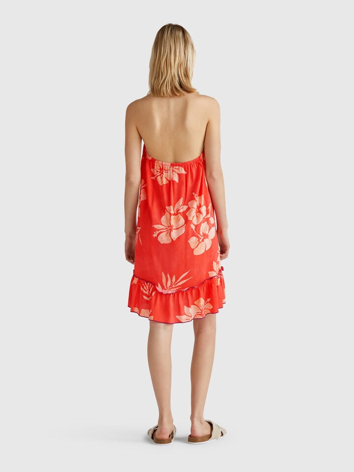 Benetton Dress With Flower Print Orange Coral