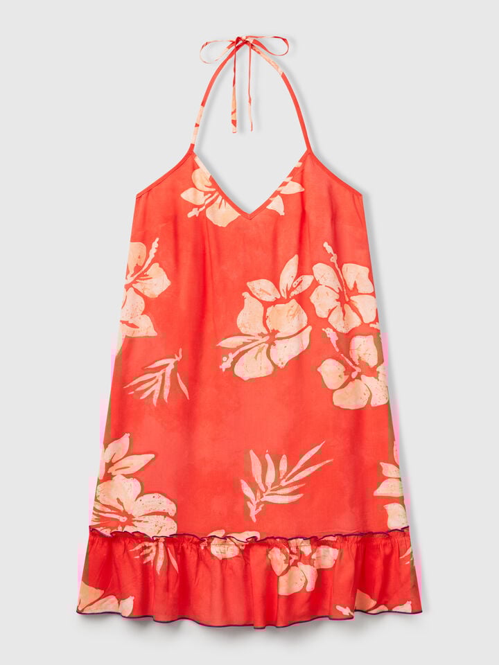 Benetton Dress With Flower Print Orange Coral