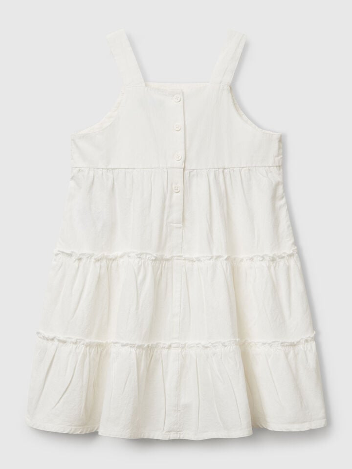 Benetton Dress With Macramé Flowers Creamy White