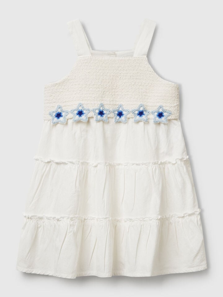 benetton Dress with macramé flowers Creamy White