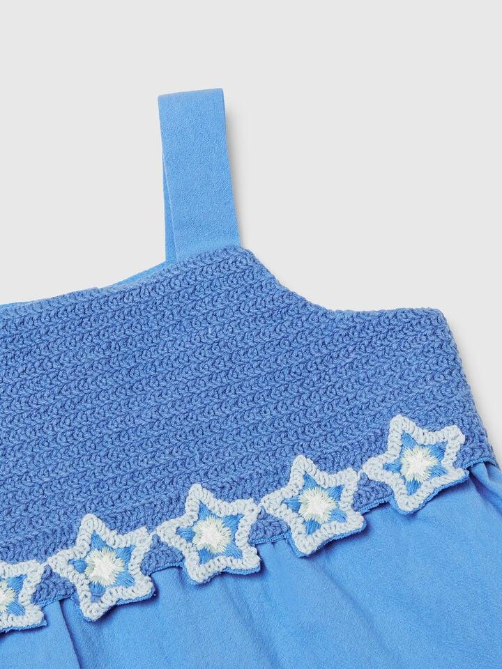 Benetton Dress With Macramé Flowers Sky Blue