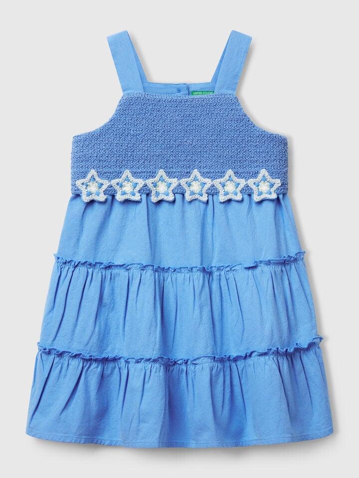 benetton Dress with macramé flowers Sky Blue